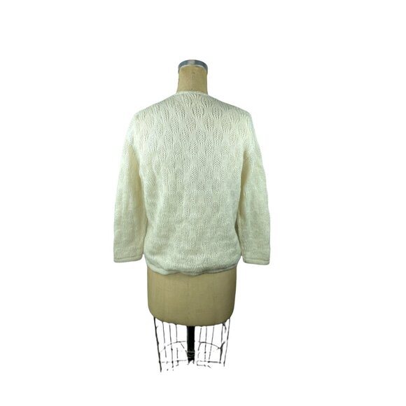 1960s white mohair cardigan sweater pointelle knit Size M/L - Picture 4 of 6